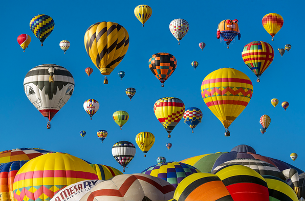 Assorted hot air balloons in the air